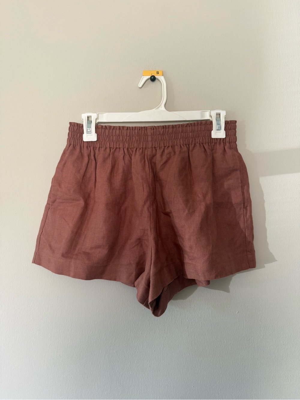 reformation brown linen shorts